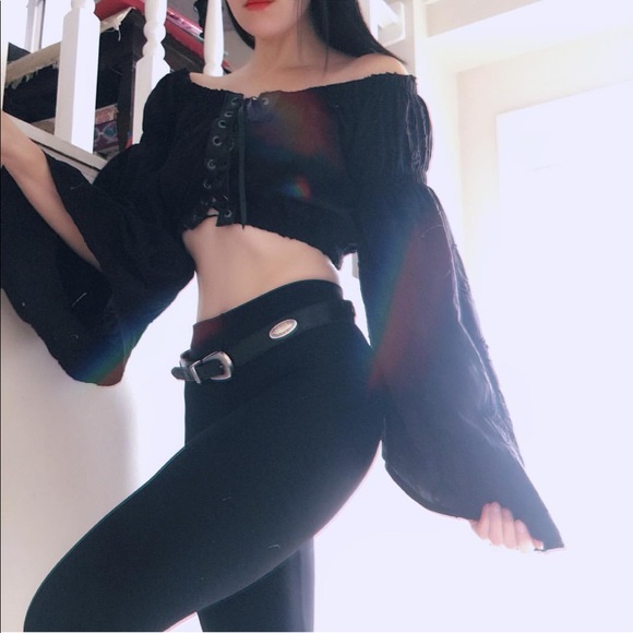 Toxic Vision Tops - Toxic Vision OOAK handmade off the shoulder crop